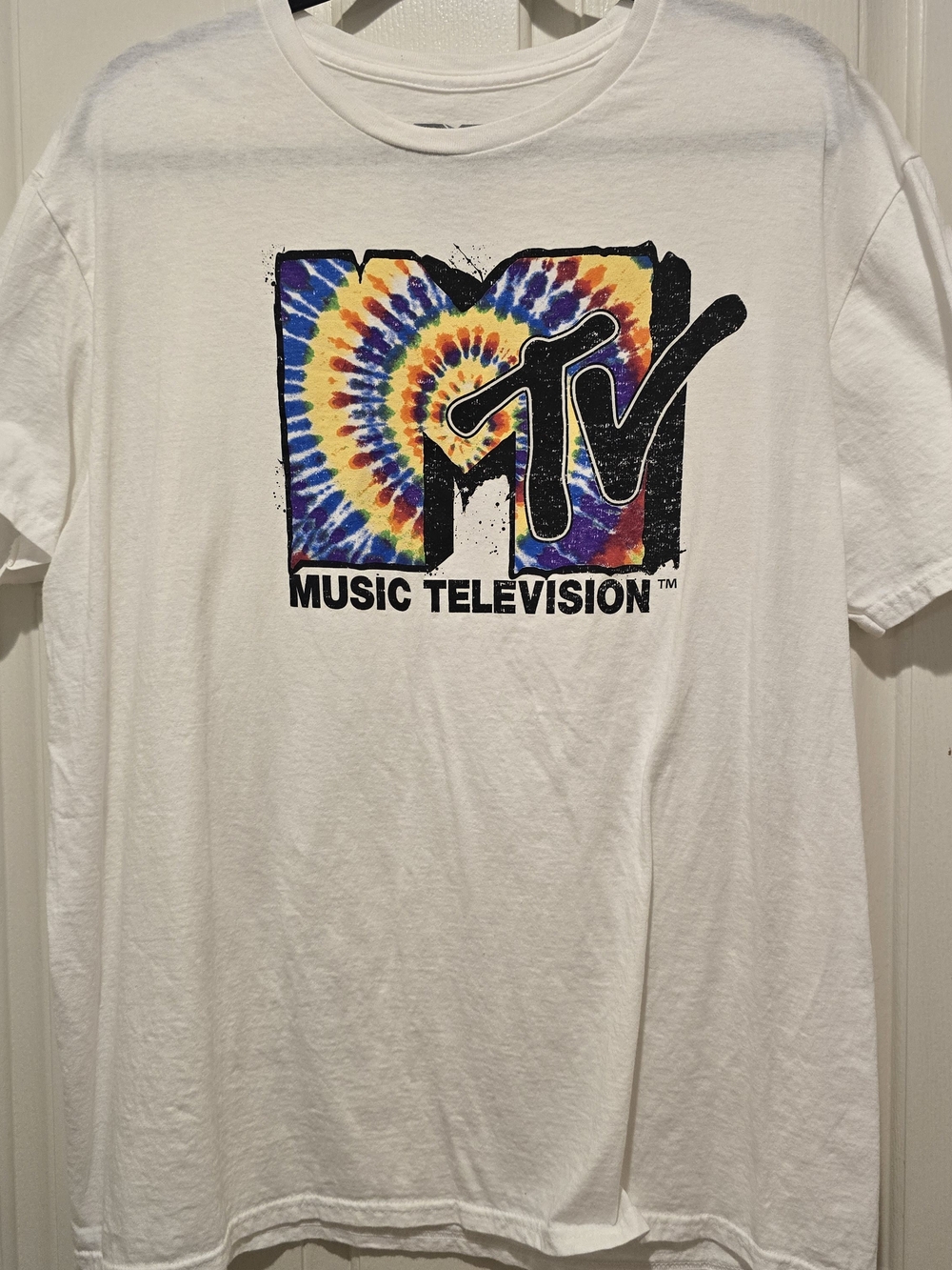 MTV Music Television Tie Dye Logo Graphic T Shirt White Mens XL Retro Style